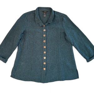 Green Plaid Button-Down Long Sleeve Shirt Ali Miles Cotton Blend